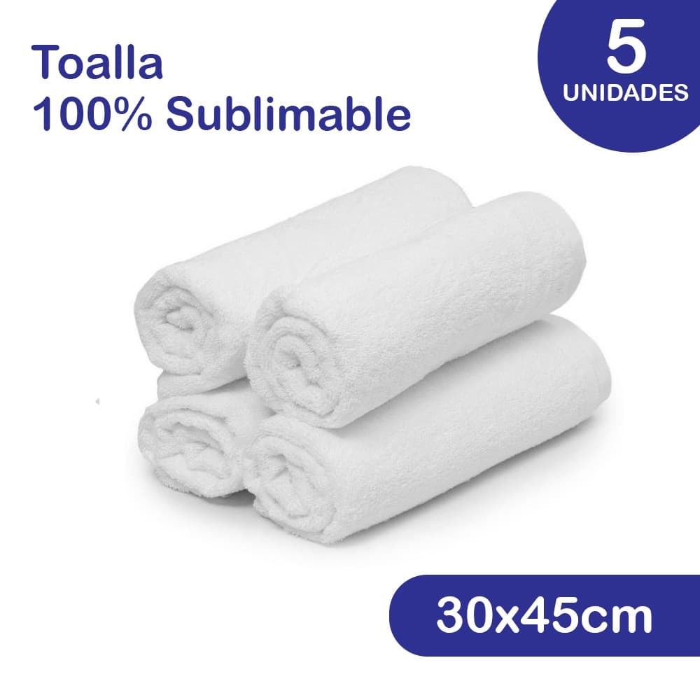 Toalla 100% Sublimable Blanca 30x45 x 5 Unidades