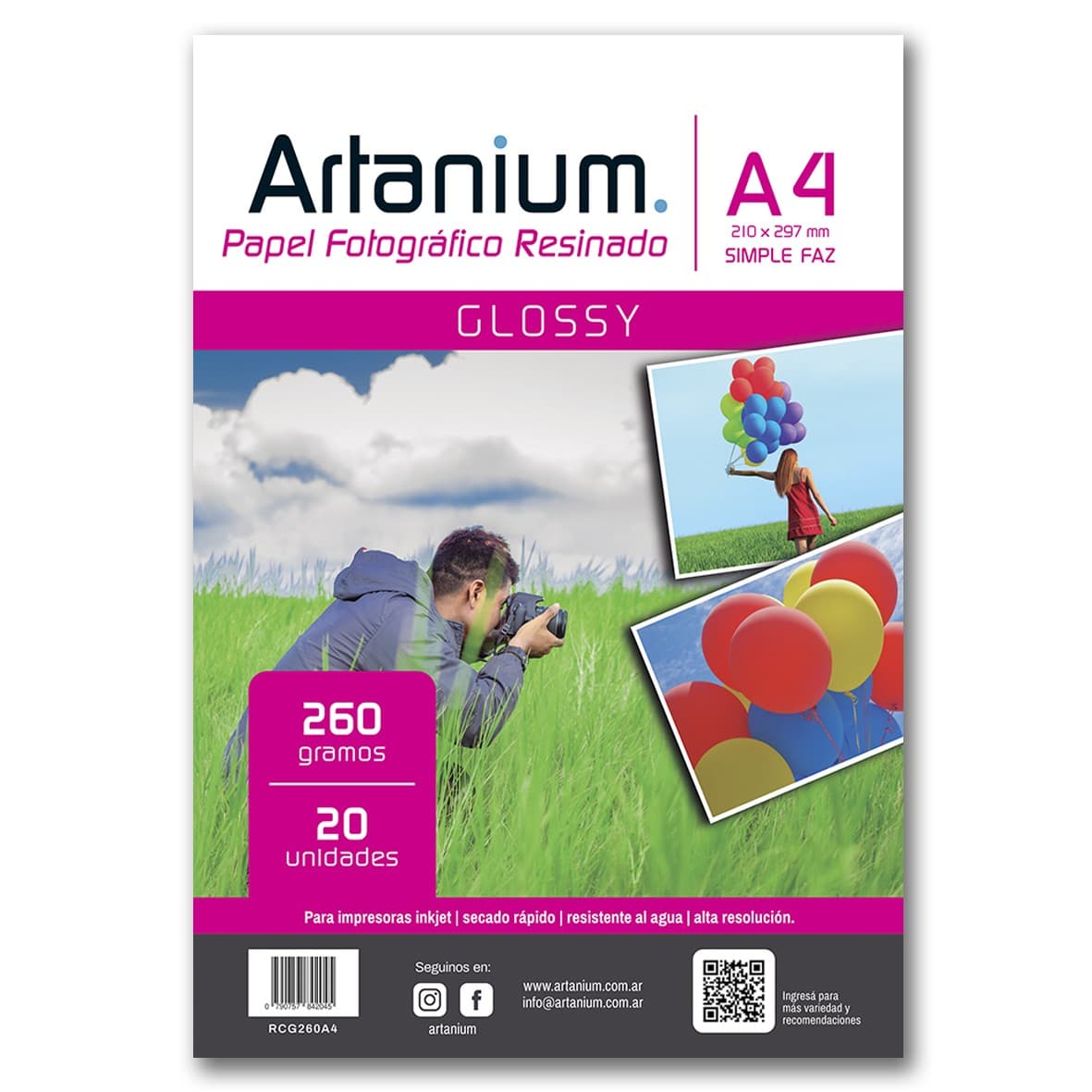 Papel Fotográfico Resinado Glossy 260gr x20 Hojas