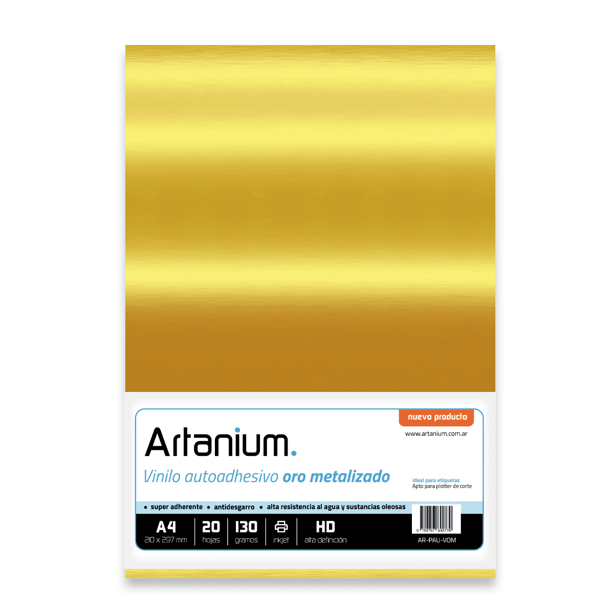 Vinilo Adhesivo Oro Metalizado - A4 130gr - 20 Hojas