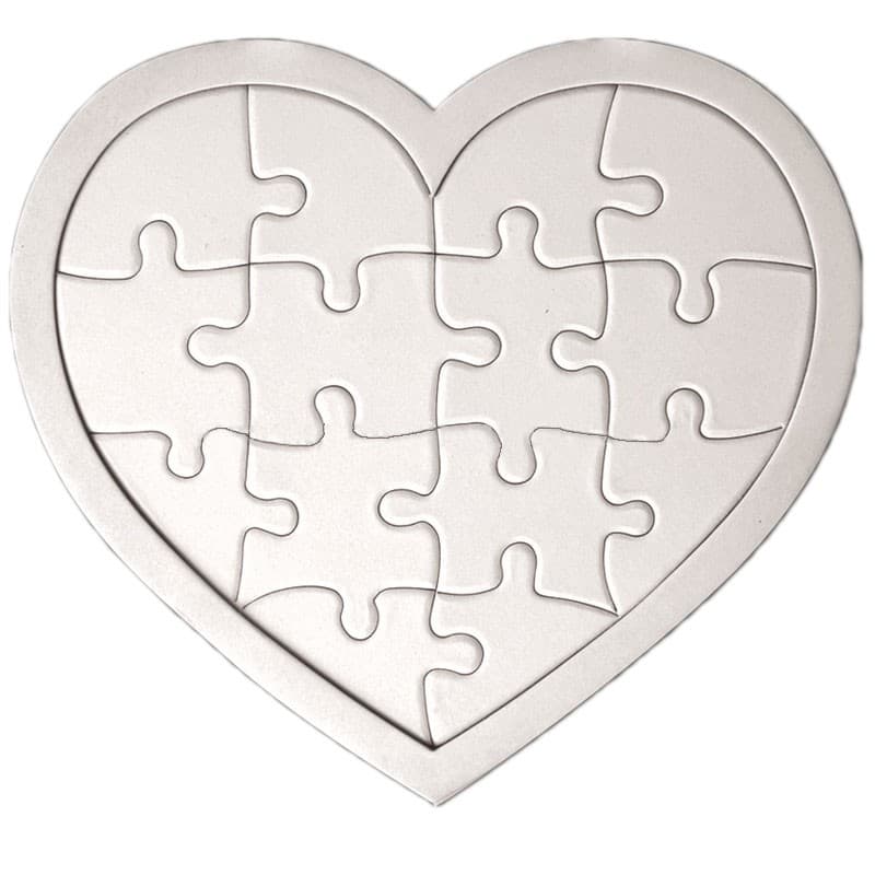 Rompecabezas sublimable de cartón Forma Corazón blanco brillante x 10 unidades