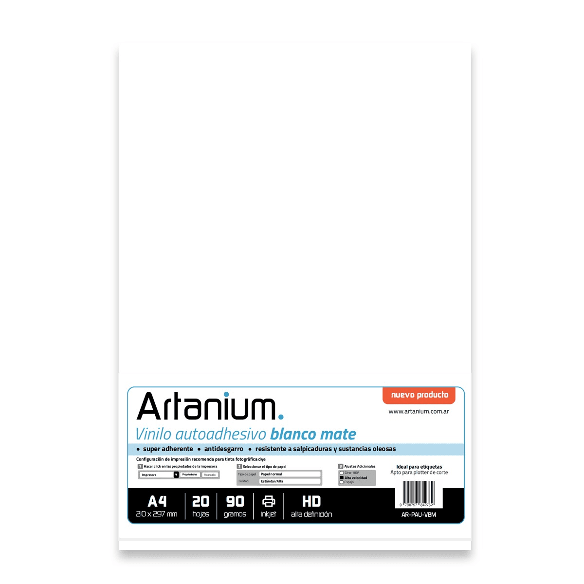 Vinilo Adhesivo Blanco Matte - A4 90gr - 20 Hojas